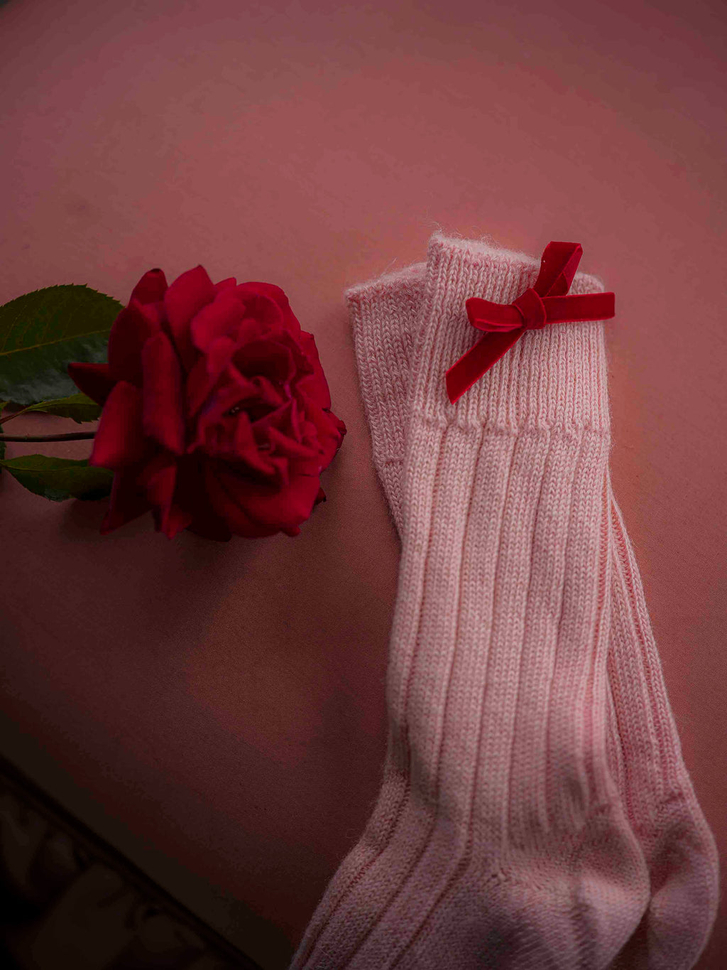 Pink Alpaca Bedsocks Red Bows