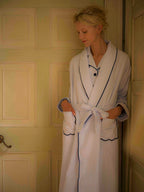 Blue Striped Brushed Cotton Robe