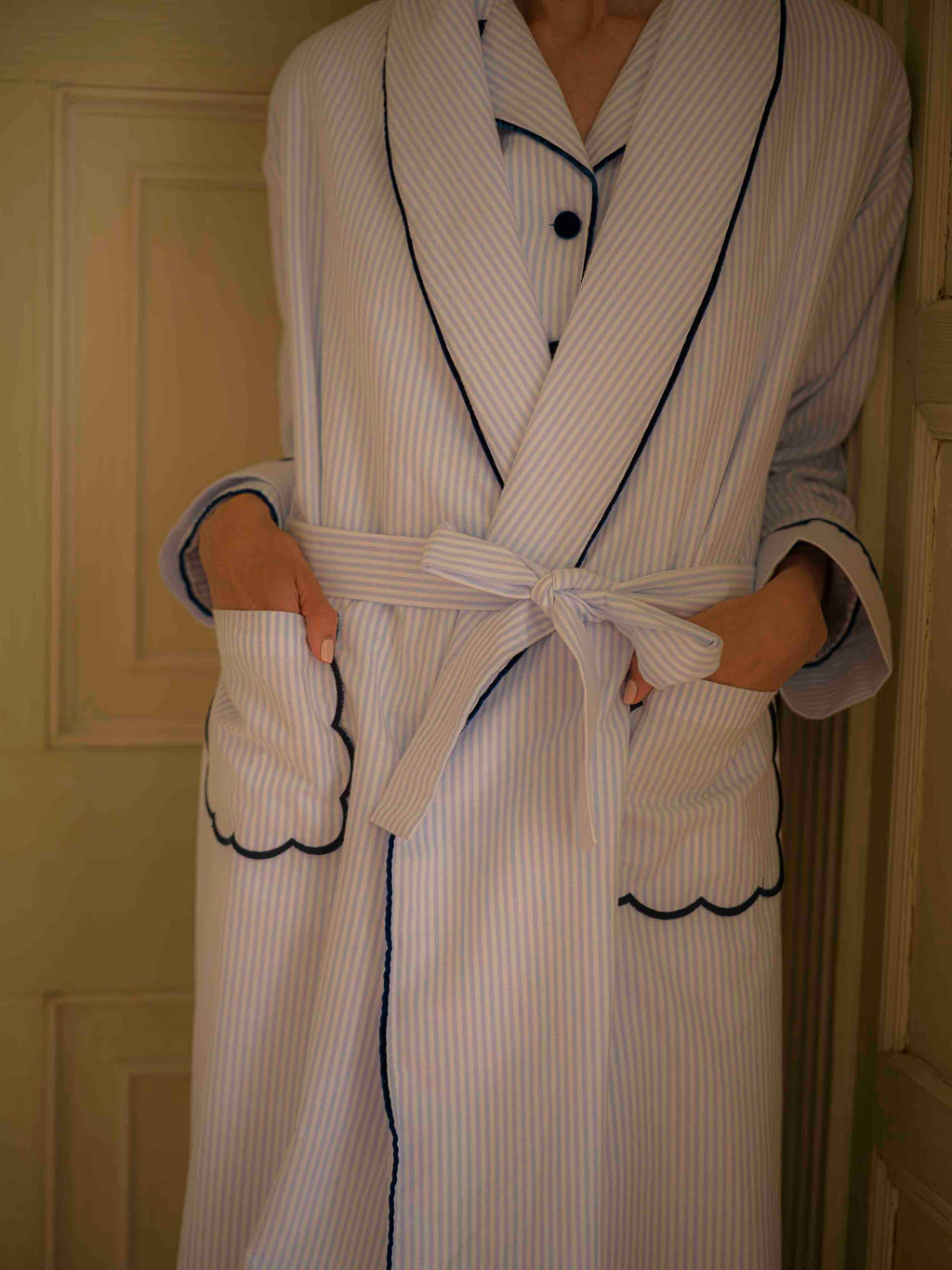 Blue Striped Brushed Cotton Robe