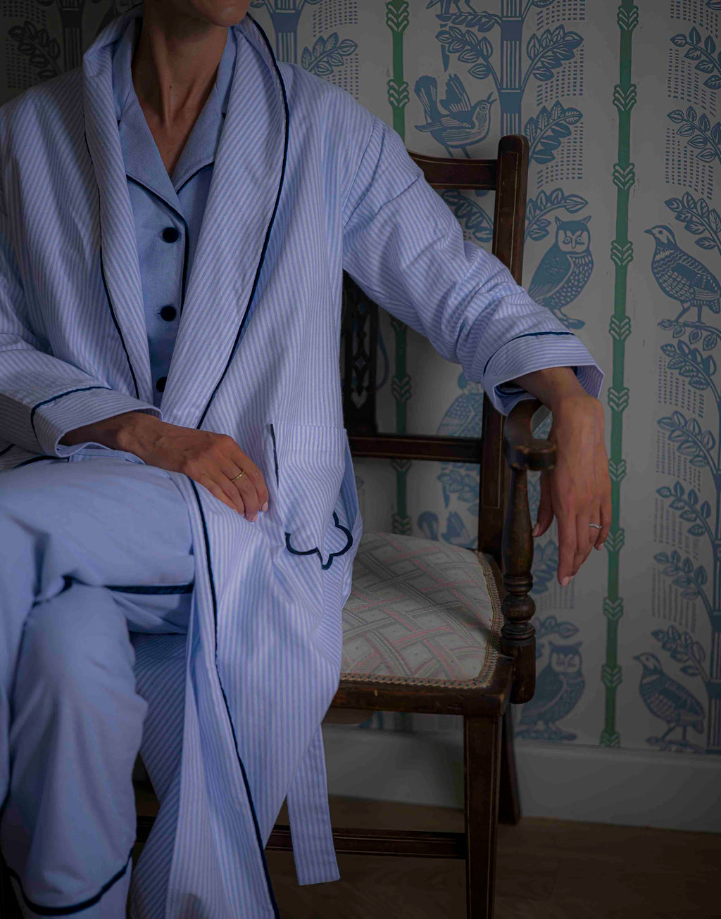 Blue Striped Brushed Cotton Robe
