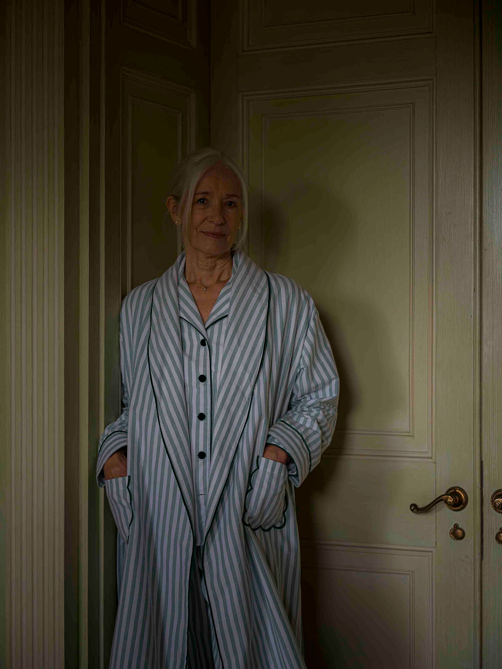 Green Striped Brushed Cotton Robe