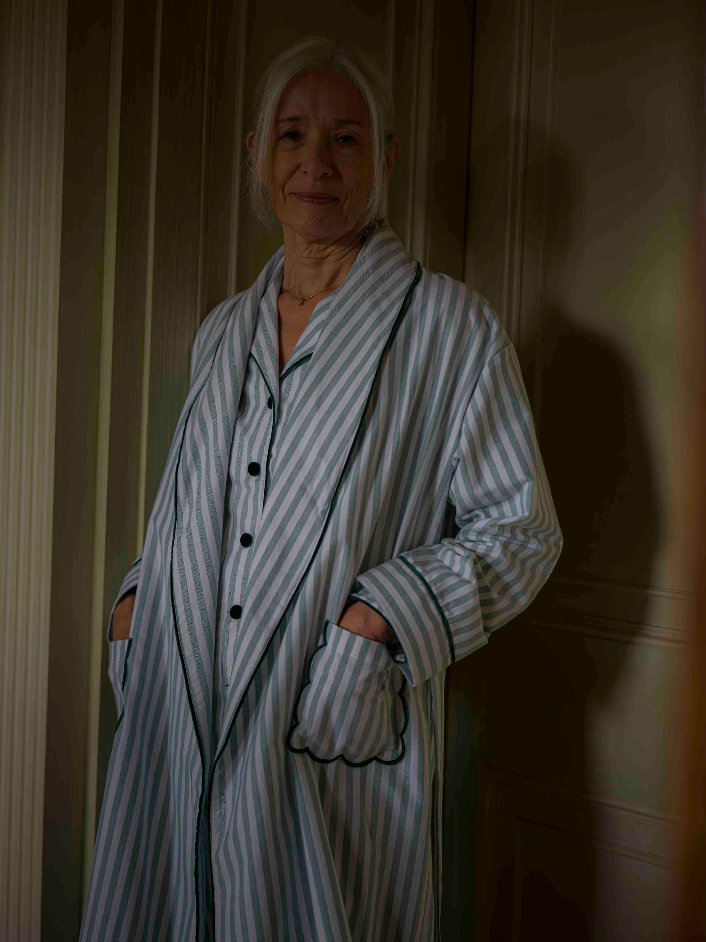 Green Striped Brushed Cotton Robe