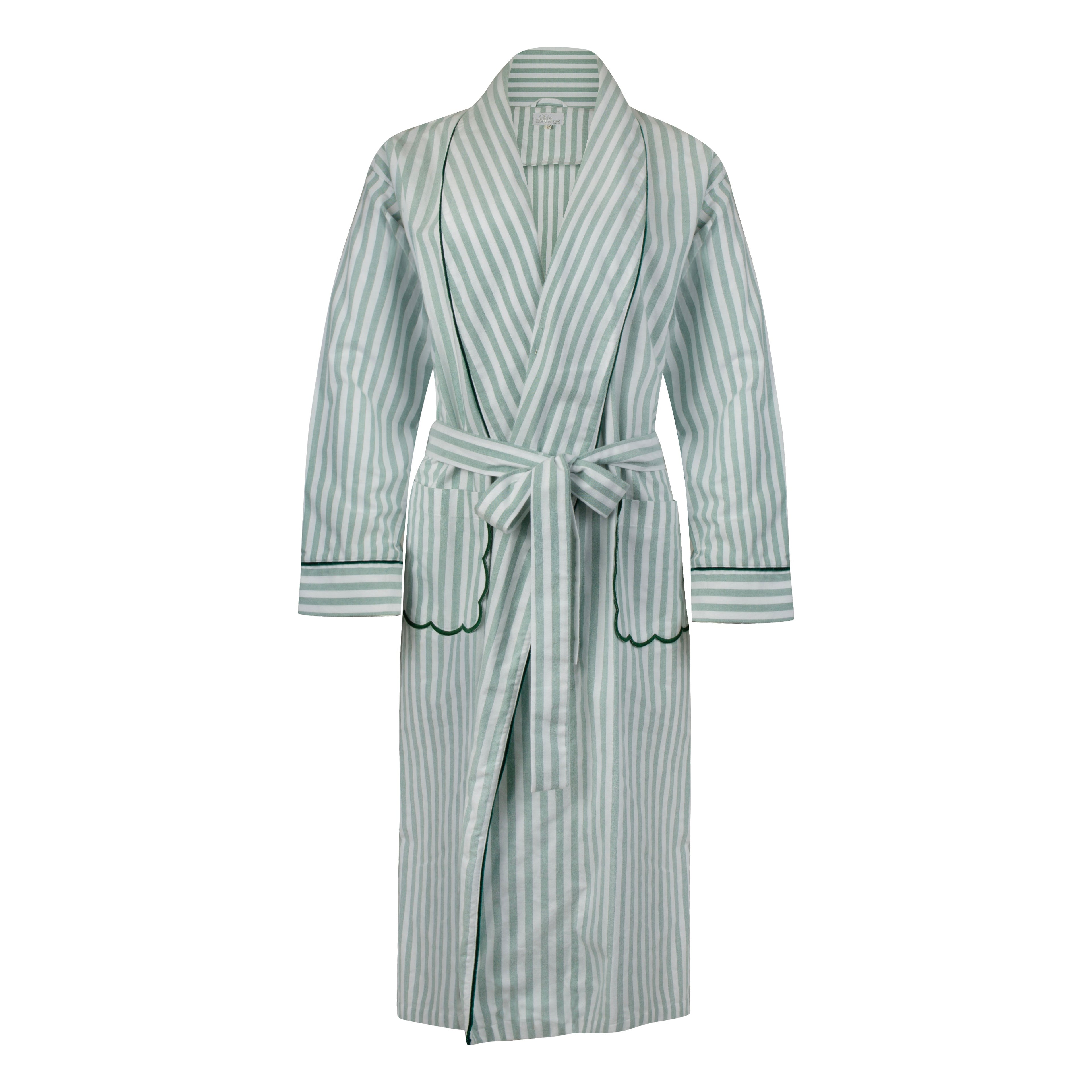 Green Striped Brushed Cotton Robe