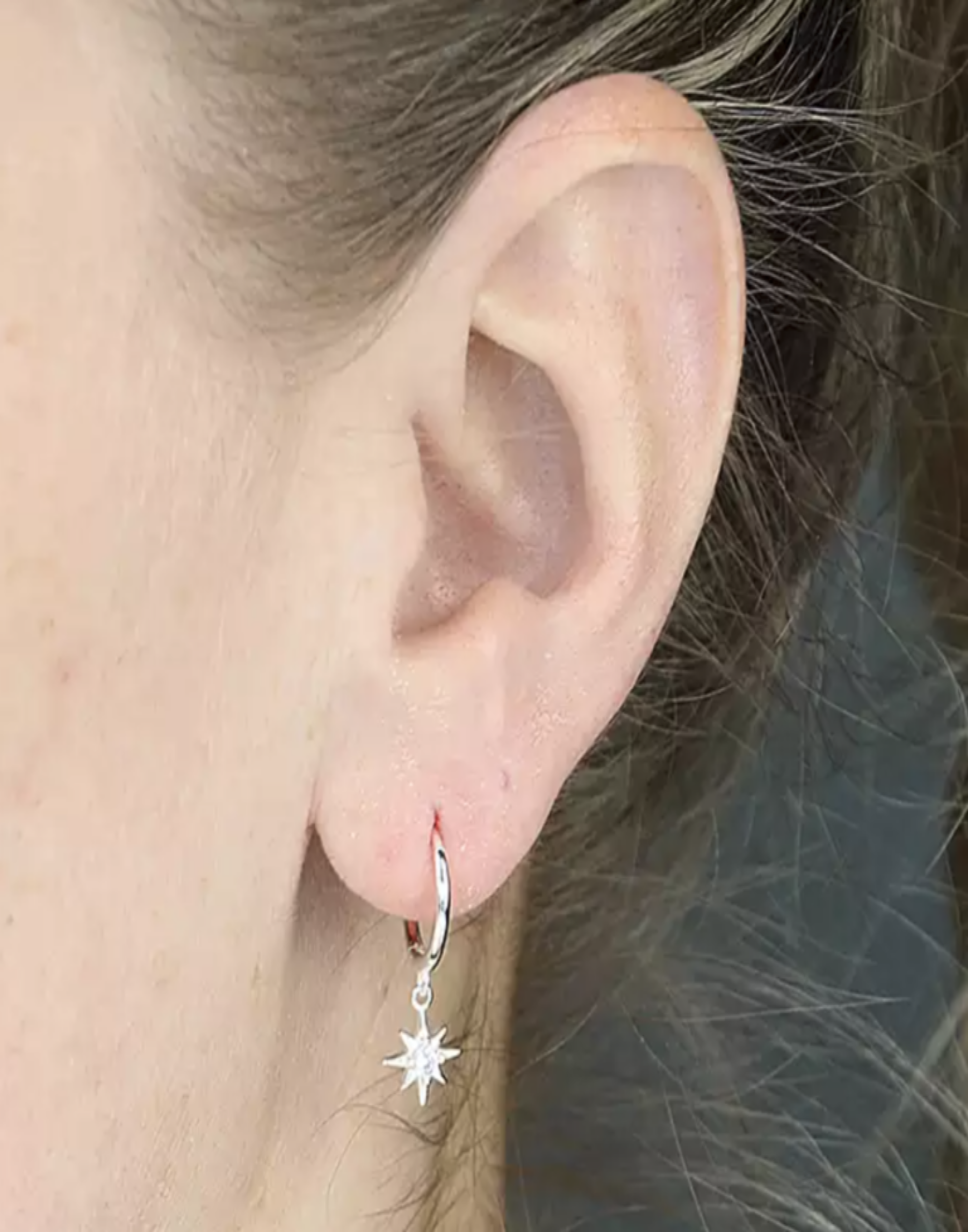 Silver CZ Star Charm Huggie Earrings