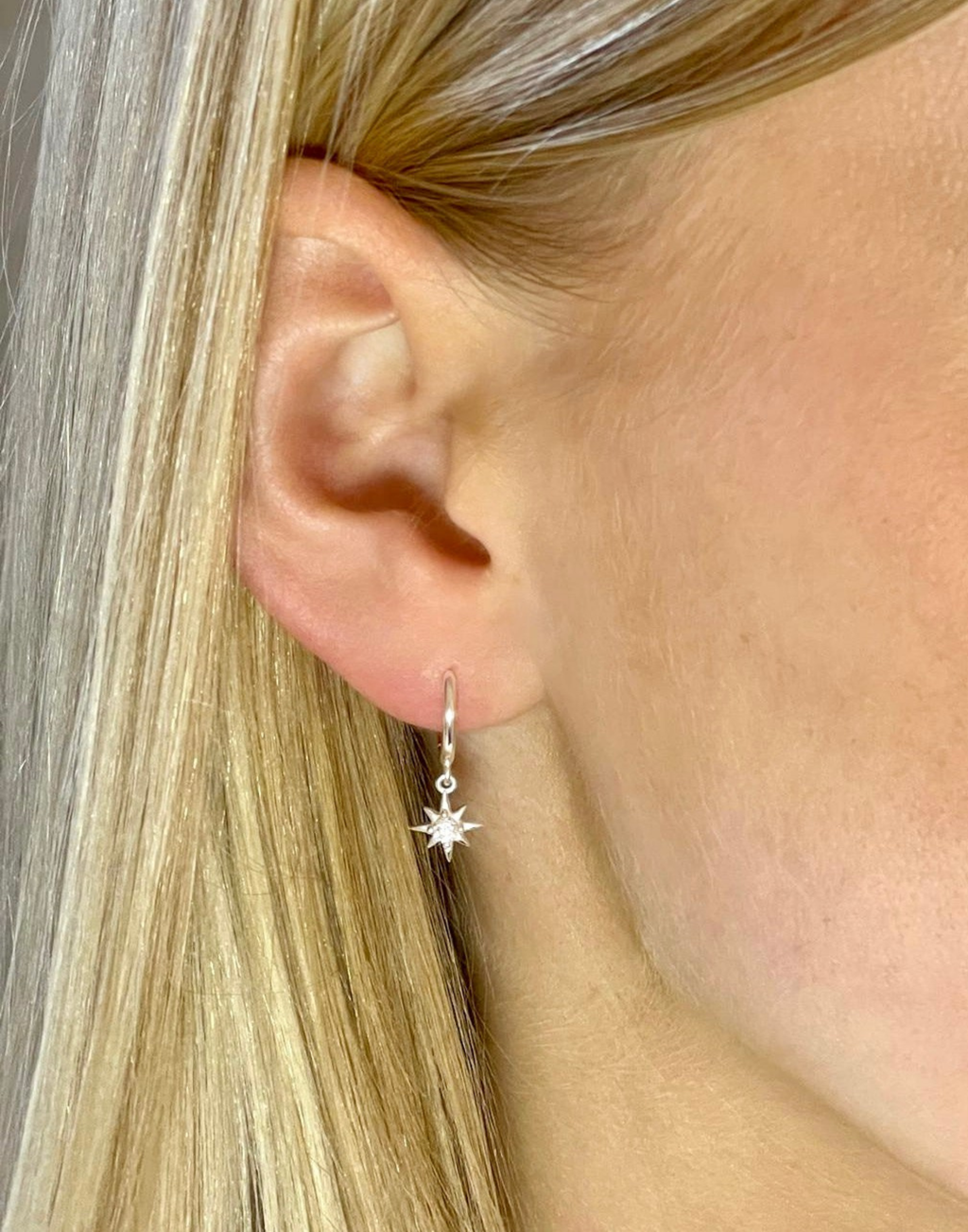 Silver CZ Star Charm Huggie Earrings