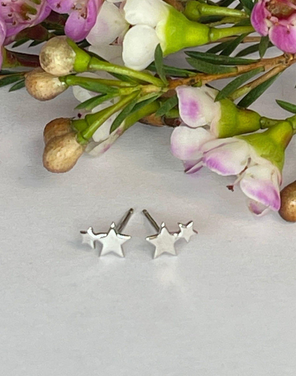 Silver Double Star Stud Earrings