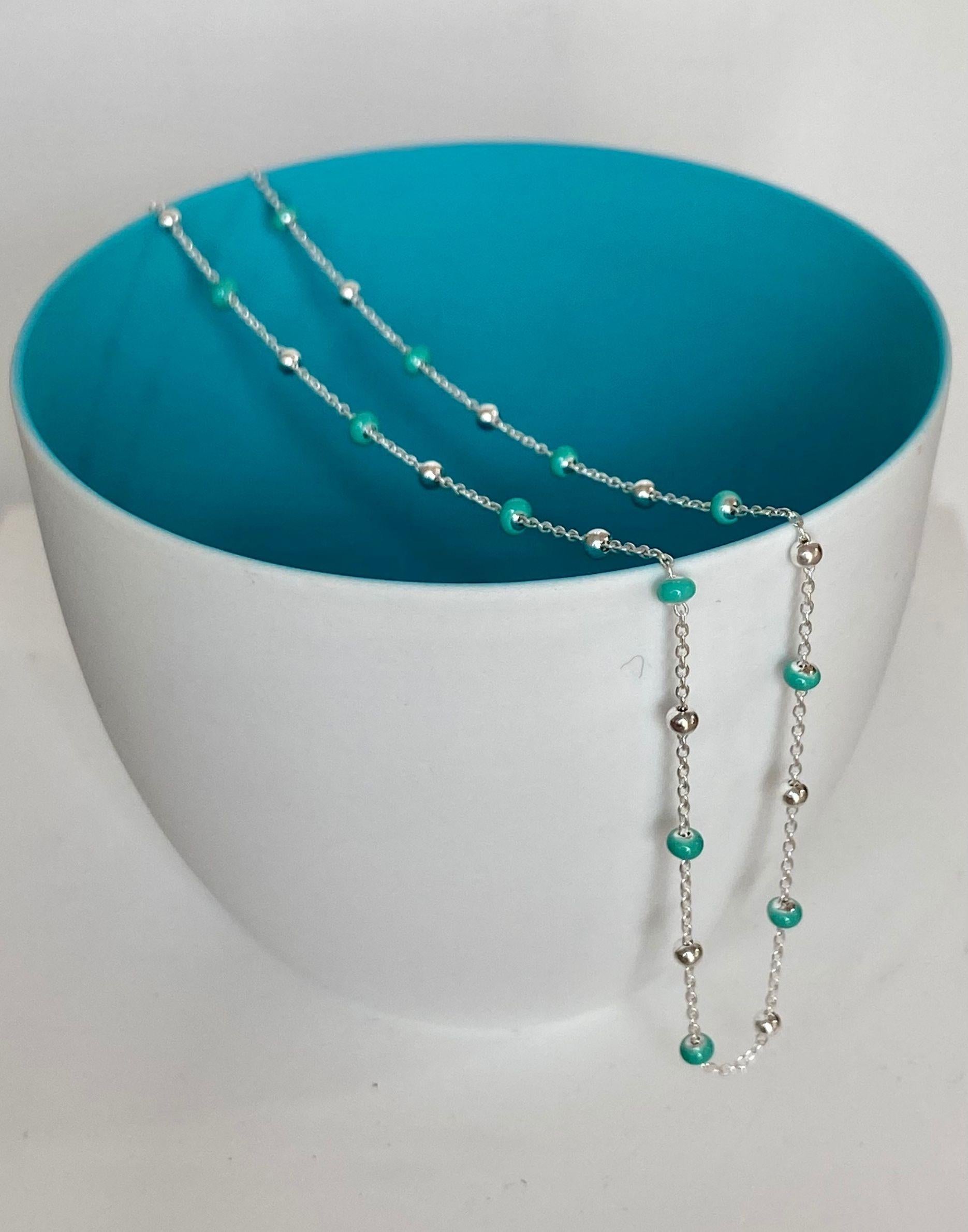 Silver Light Turquoise Enamel Necklace