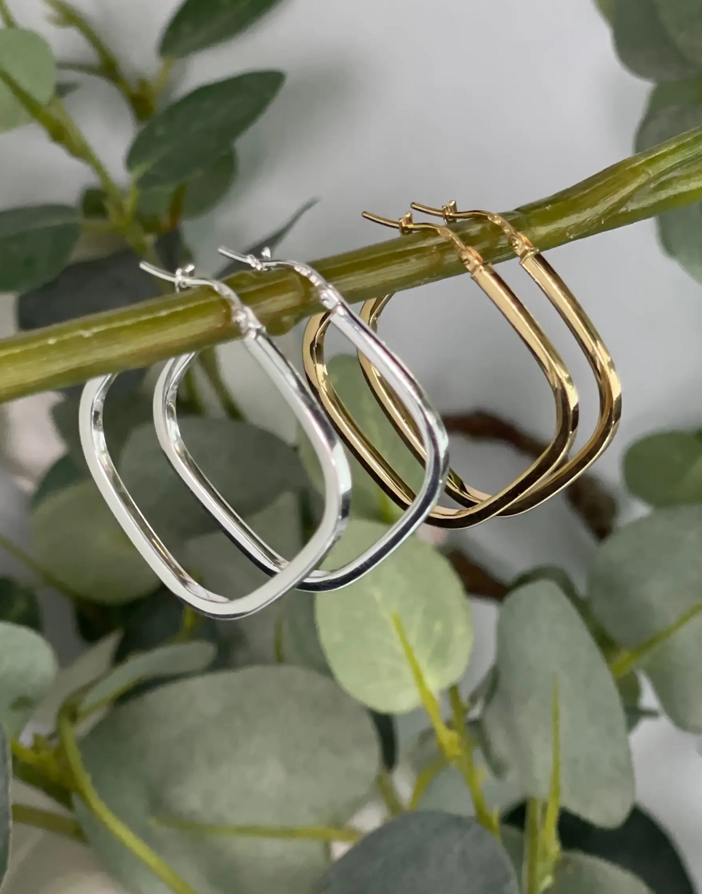 Silver Square Hoop Earrings