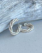 Silver Twisted Bead Hoop Earrings