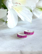 Silver and Hot Pink Holiday Huggie Earrings
