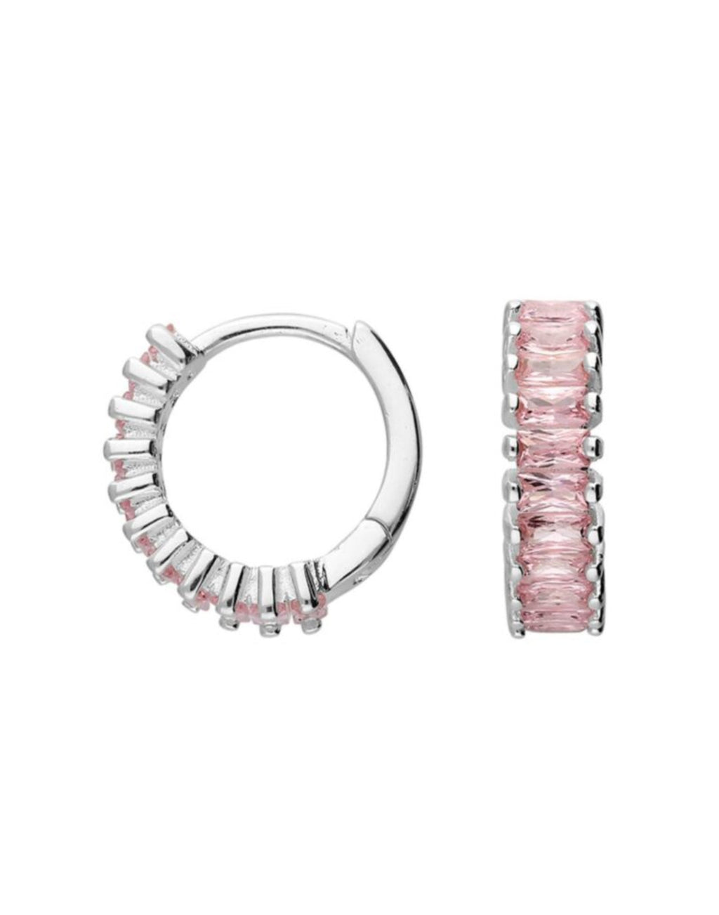 Silver and Pale Pink Holiday Huggie Earrings