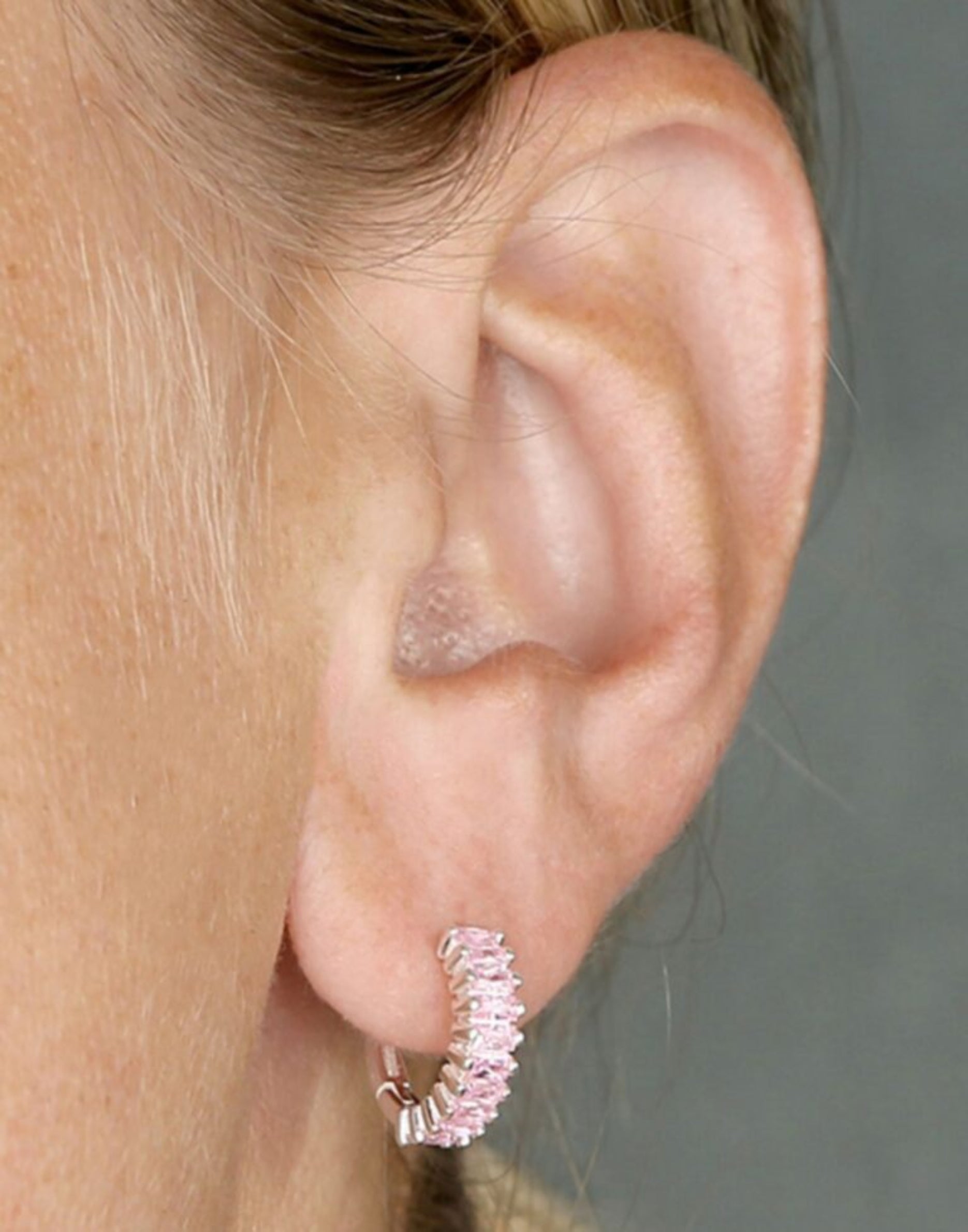 Silver and Pale Pink Holiday Huggie Earrings
