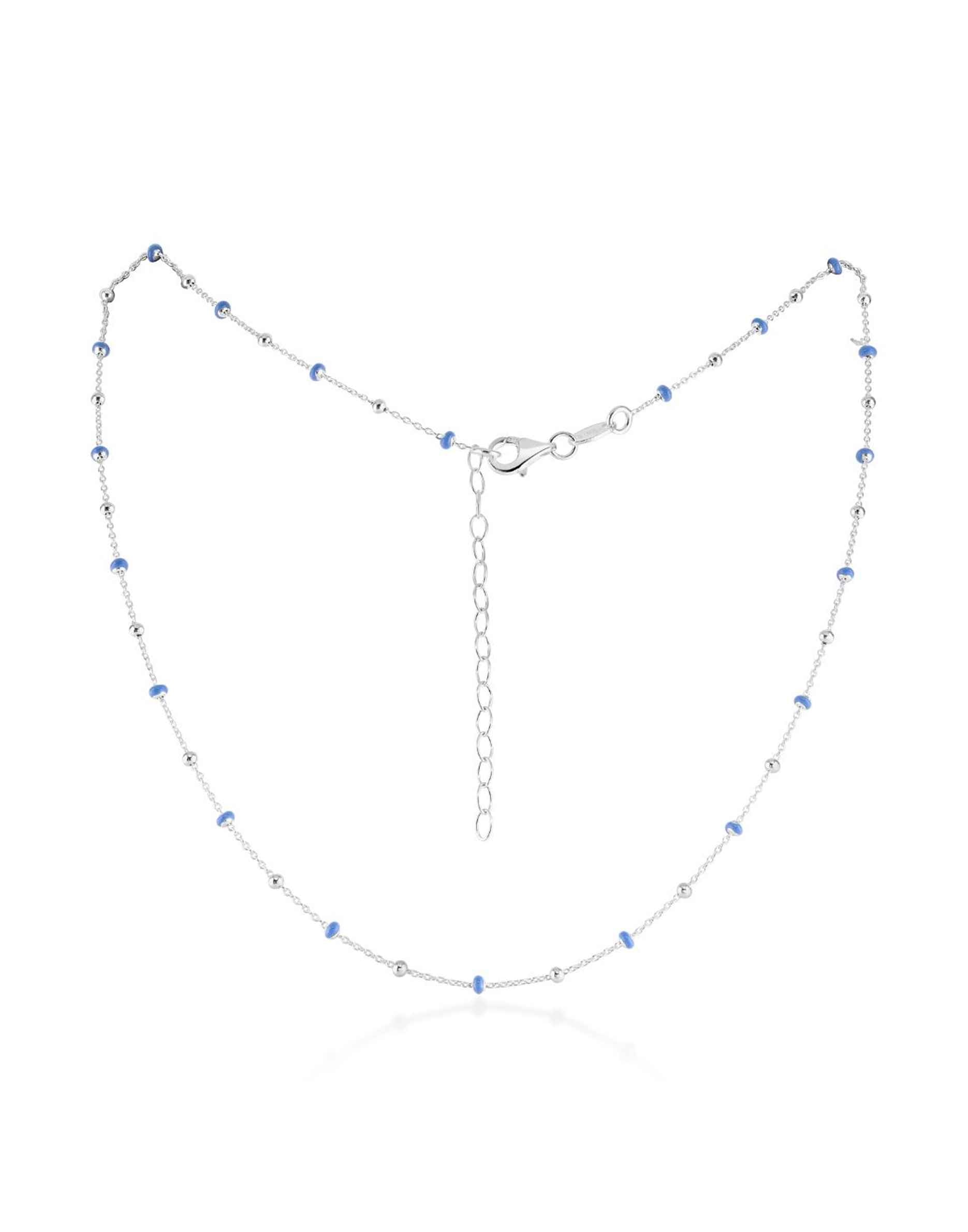 Silver Dark Turquoise Enamel Necklace