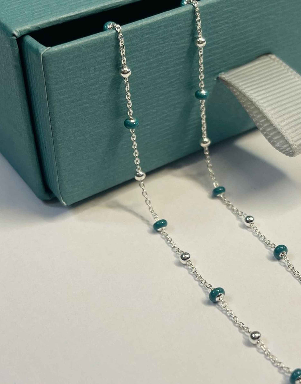 Silver Dark Turquoise Enamel Necklace