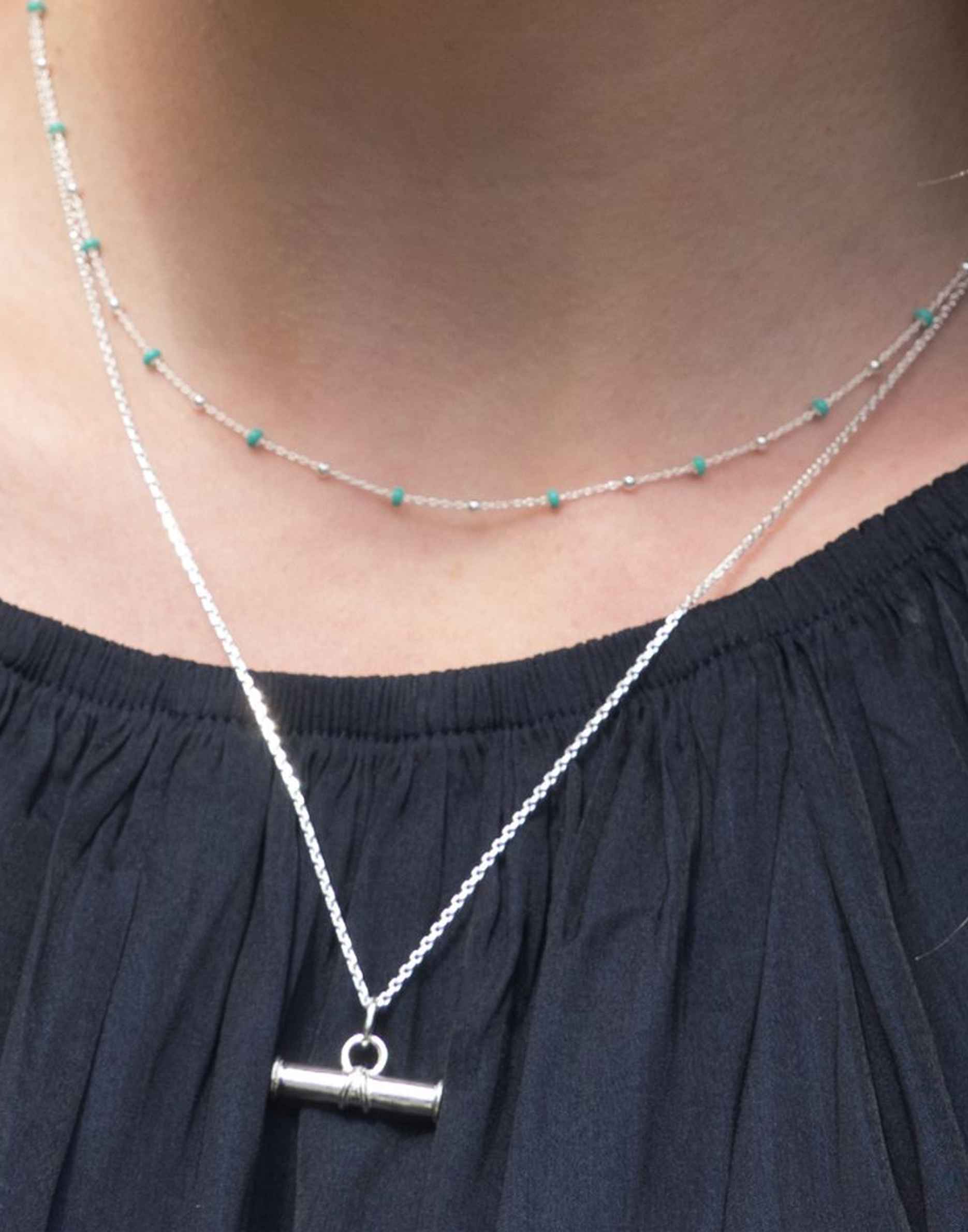 Silver Light Turquoise Enamel Necklace