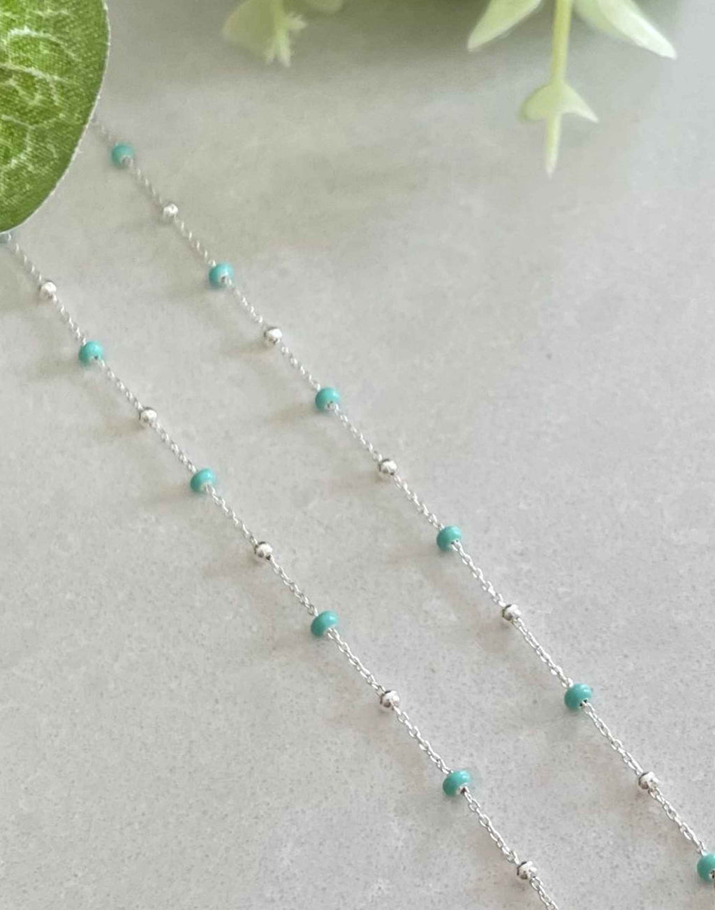 Silver Light Turquoise Enamel Necklace