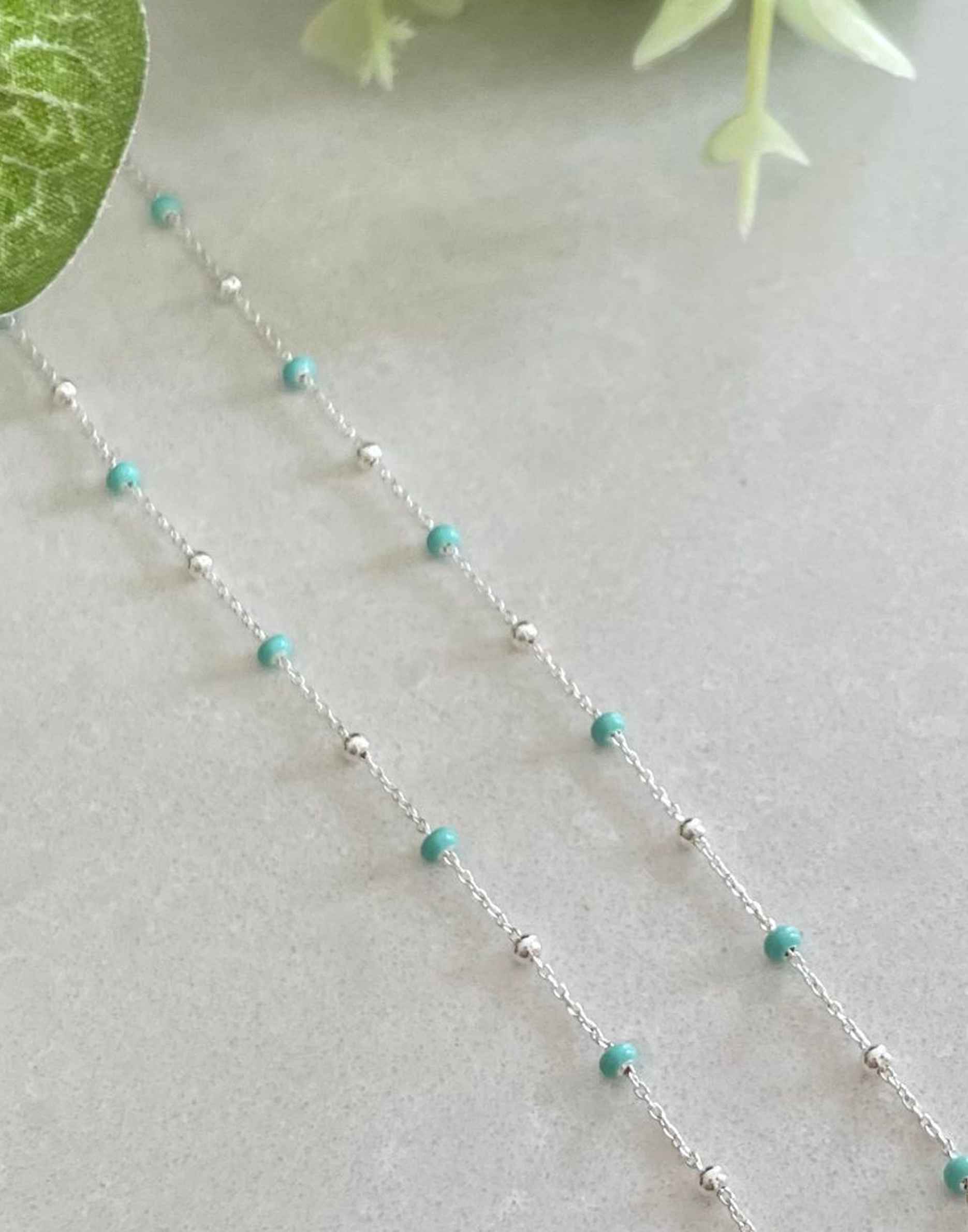 Silver Light Turquoise Enamel Necklace