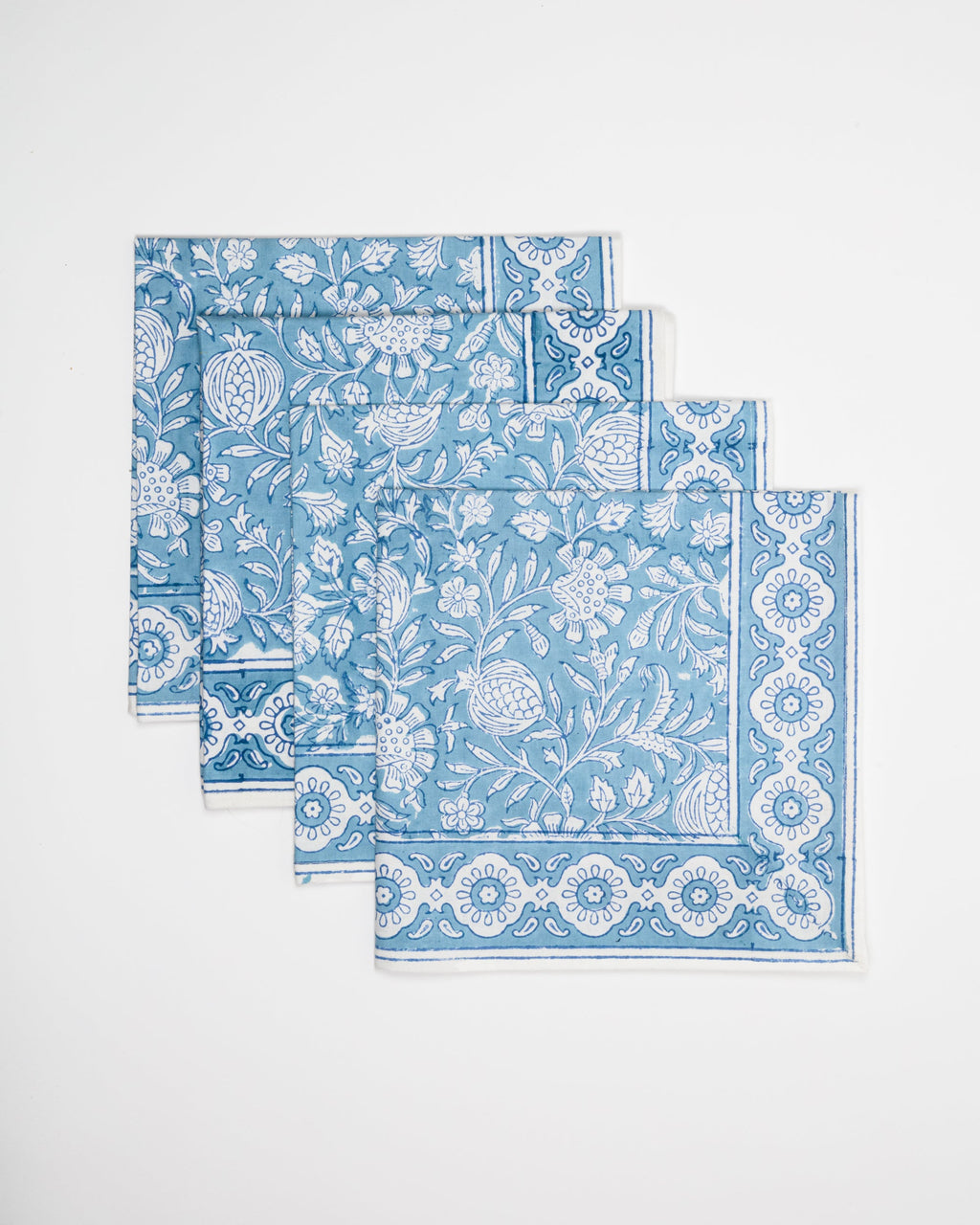 Block Printed Sky Blue Cotton Napkins - Set of 4