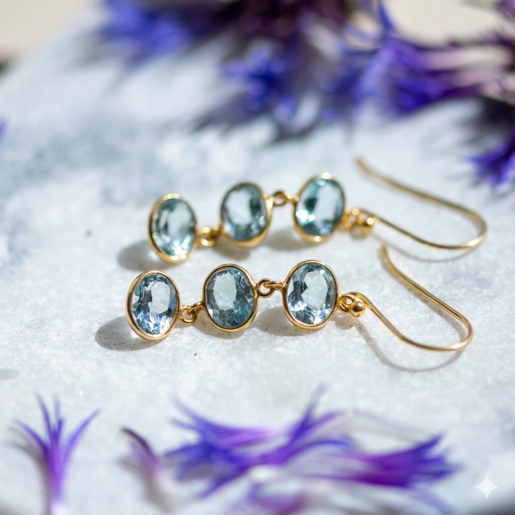 Trellis Earring in Gold with Blue Topaz