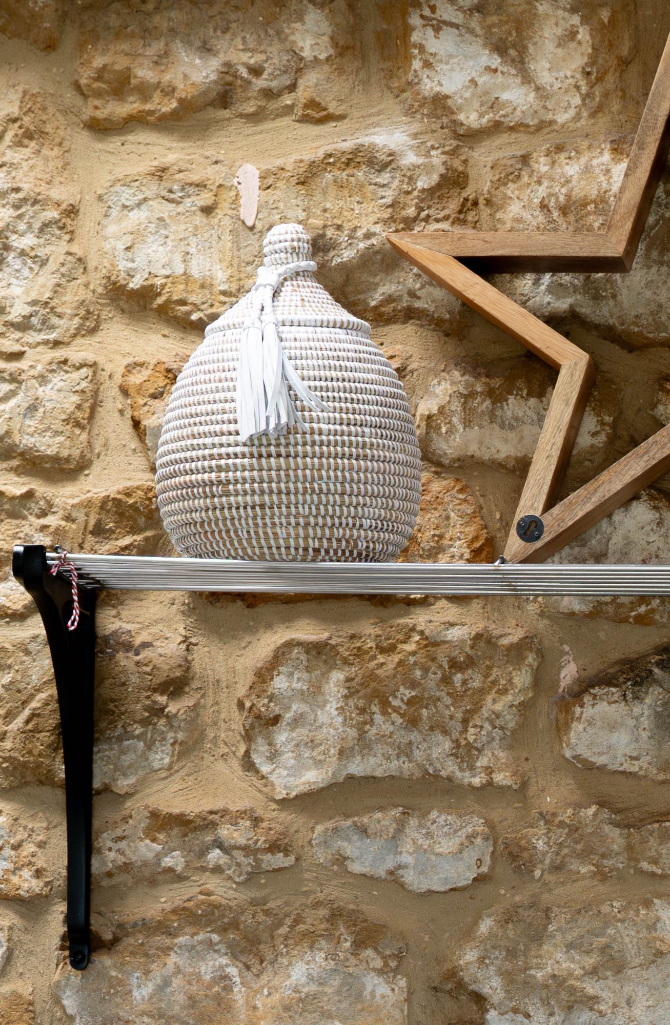 White Handwoven Statement Basket with White Leather Tassel (Takh)