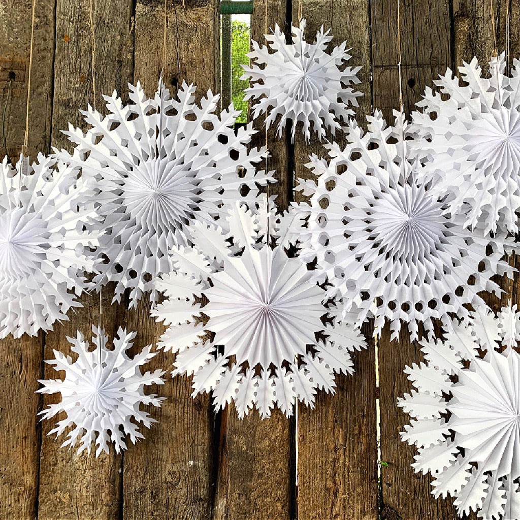 Classic Honeycomb Paper Snowflakes - White in 3 Sizes