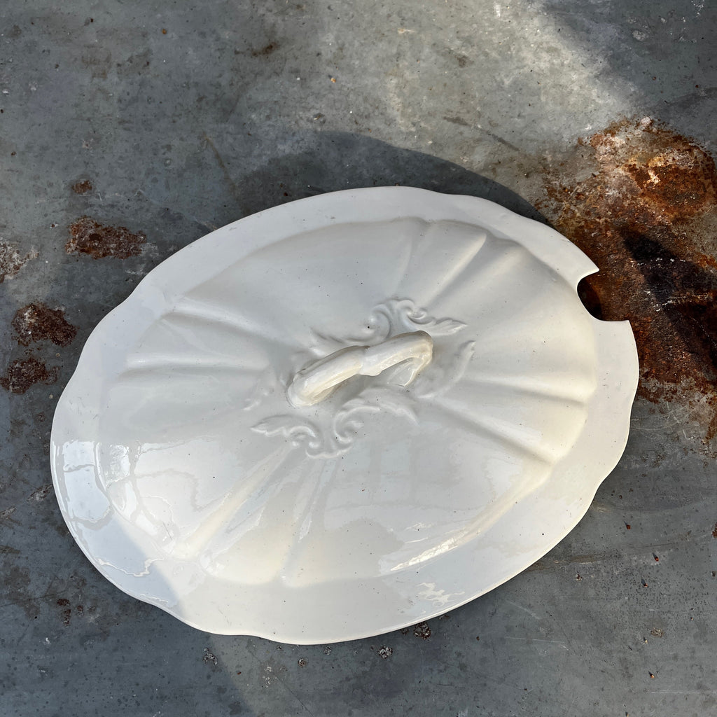 White European Ceramic Soupiere / Tureen with Ceramic Ladle
