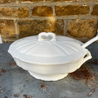 White European Ceramic Soupiere / Tureen with Ceramic Ladle