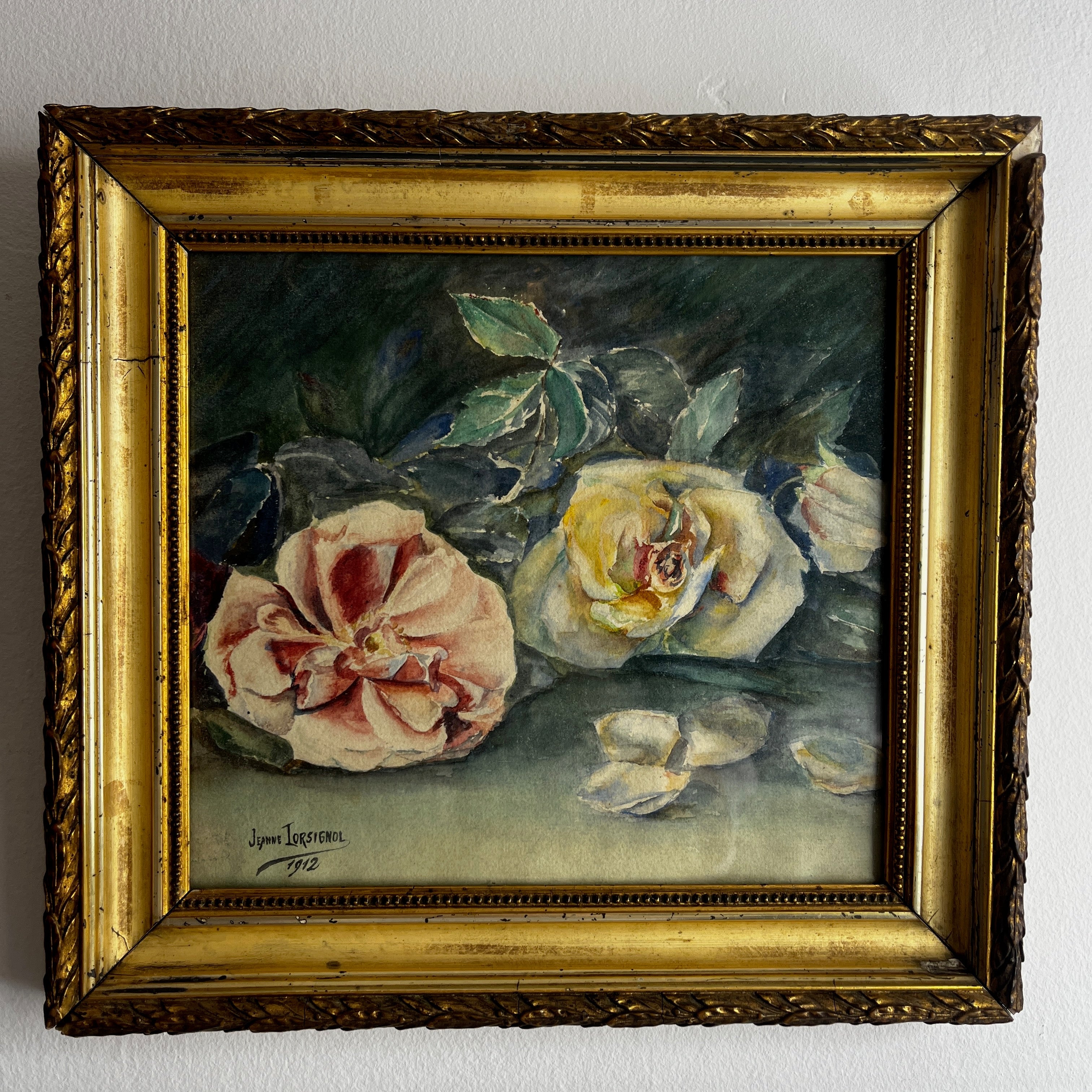 Original 1912 Watercolour of Roses by Jeanne Torsignol