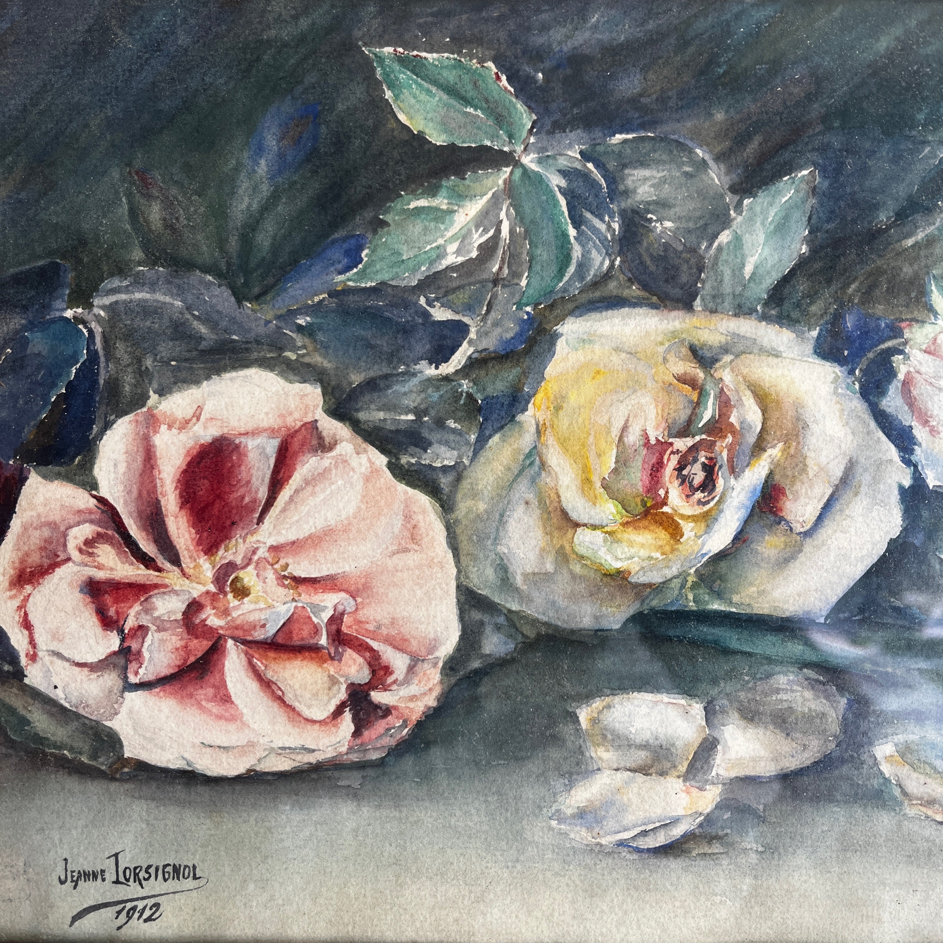 Original 1912 Watercolour of Roses by Jeanne Torsignol