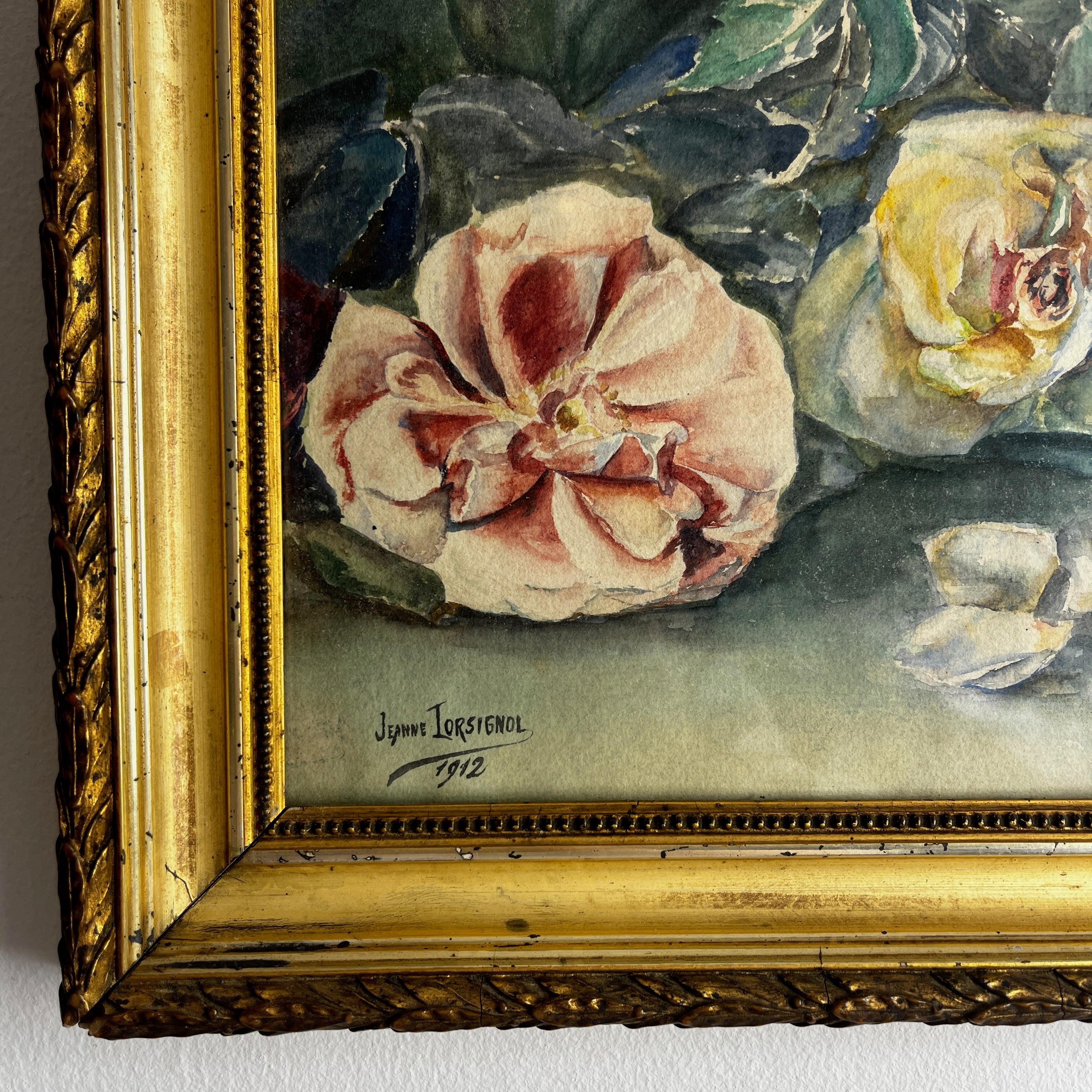Original 1912 Watercolour of Roses by Jeanne Torsignol