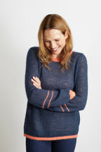 Lottie Jumper with Contrast Colour Trim - Navy Blue with Orange Stripe
