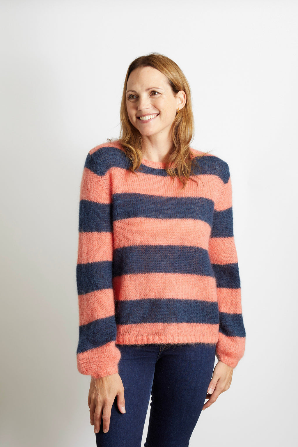 Sasha Chunky Knit Striped Jumper - Orange and Navy Blue