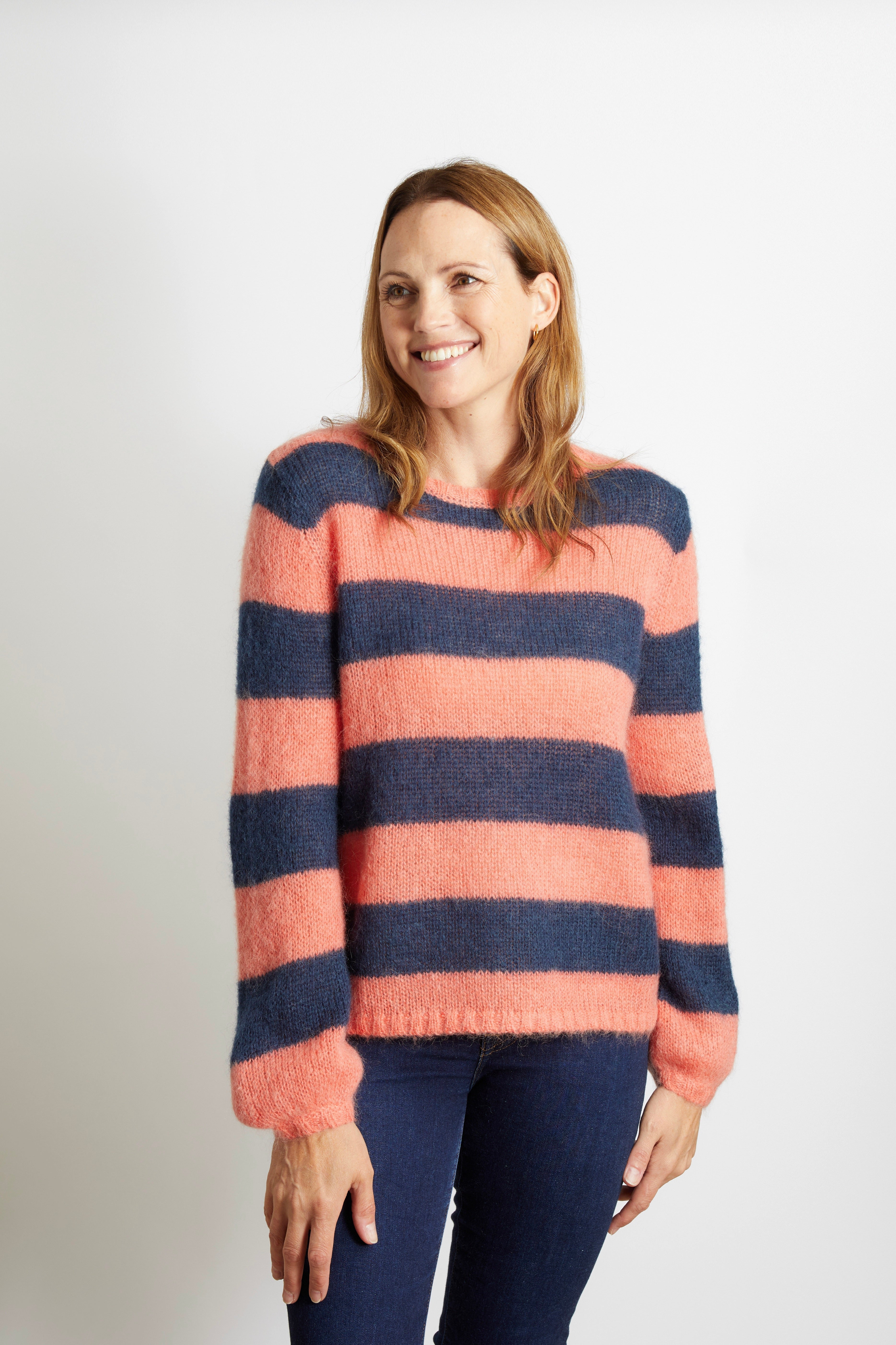 Sasha Chunky Knit Striped Jumper - Orange and Navy Blue