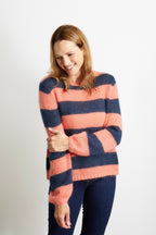 Sasha Chunky Knit Striped Jumper - Orange and Navy Blue