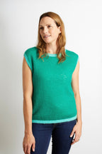 Mollie Knitted Tank Top - Emerald Green with Turquoise Trim