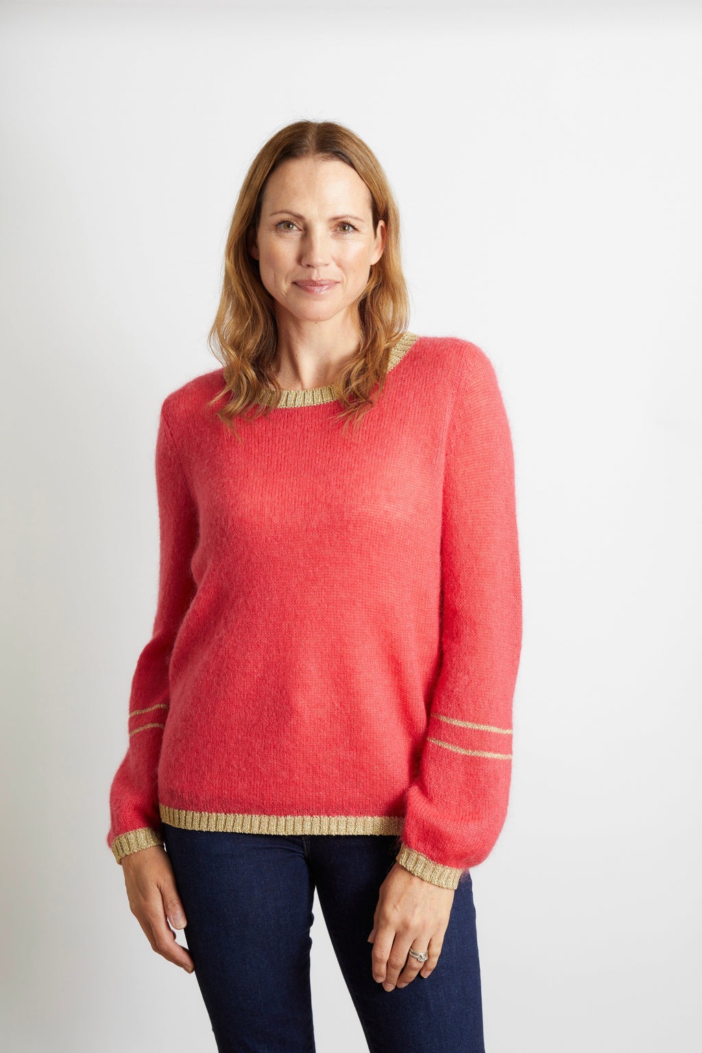 Lottie Jumper with Gold Sparkle Lurex Trim - Teal Blue