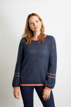 Lottie Jumper with Contrast Colour Trim - Navy Blue with Orange Stripe