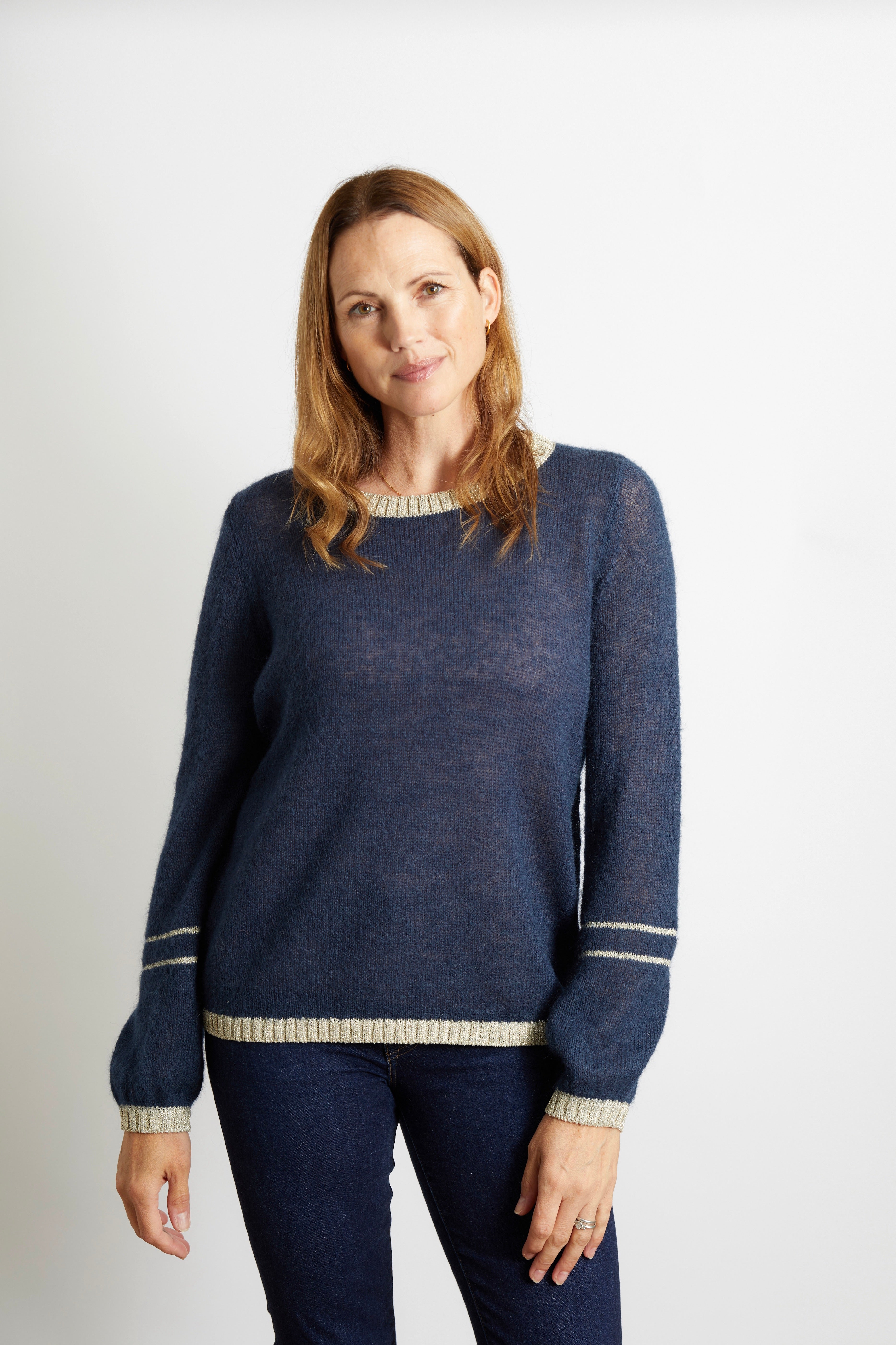 Lottie Jumper with Gold Sparkle Lurex Trim - Teal Blue