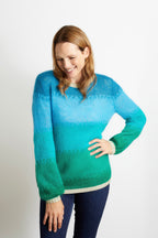 Amelia Ombre Effect Jumper with Champagne Sparkle Lurex Trim in Aqua, Blue, Turquoise and Green
