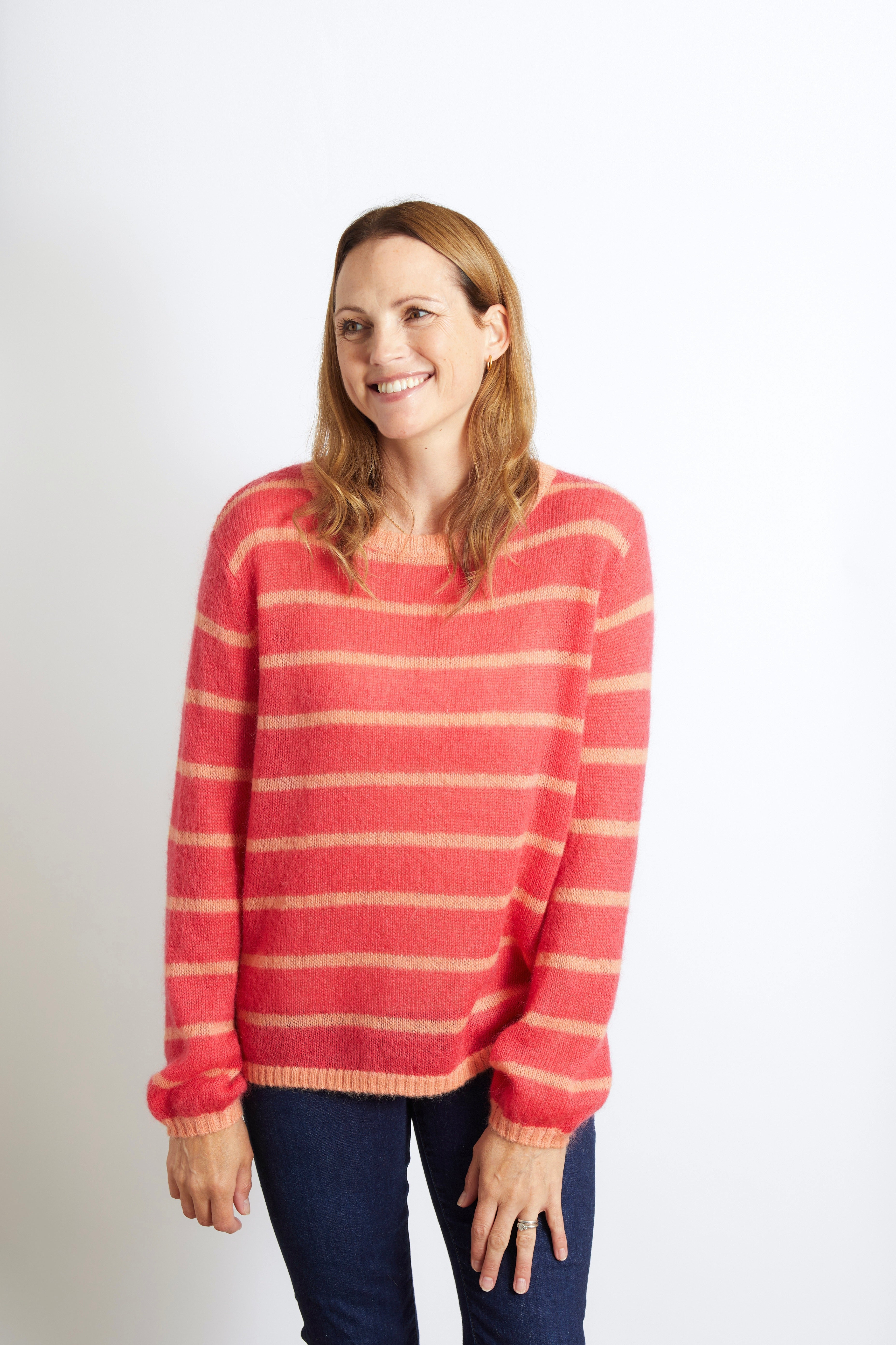 Emma Colourful Striped Jumper - Navy Blue with Orange Stripe