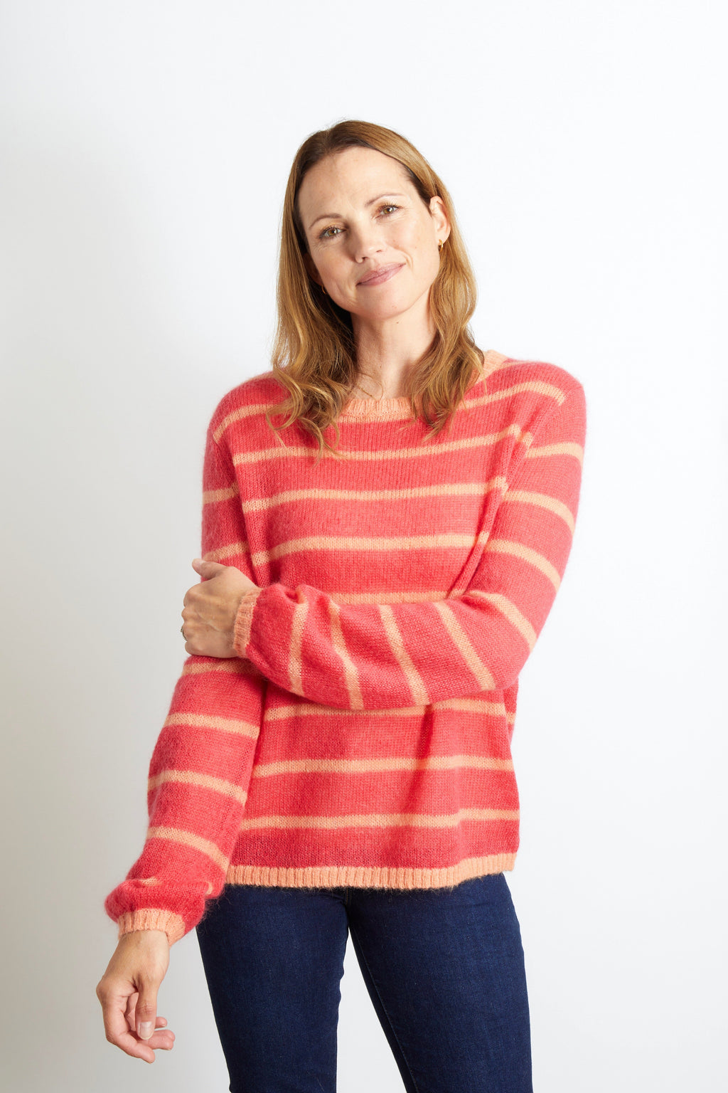 Emma Colourful Striped Jumper - Navy Blue with Orange Stripe