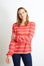 Emma Colourful Striped Jumper - Navy Blue with Orange Stripe