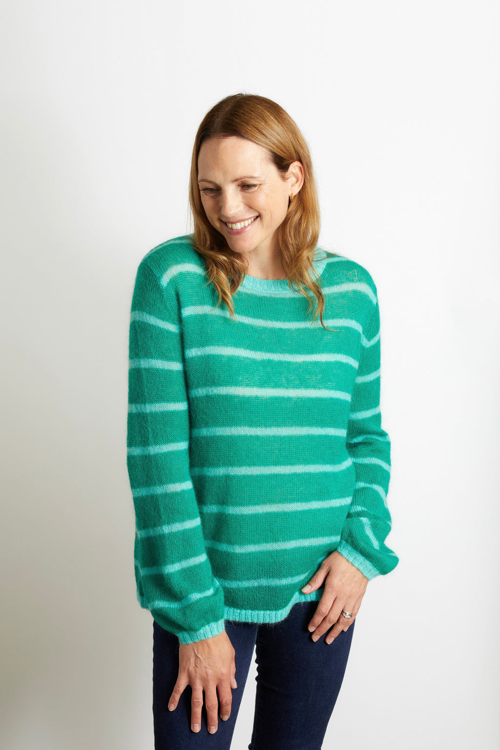 Emma Colourful Striped Jumper - Navy Blue with Orange Stripe