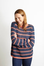 Emma Colourful Striped Jumper - Navy Blue with Orange Stripe