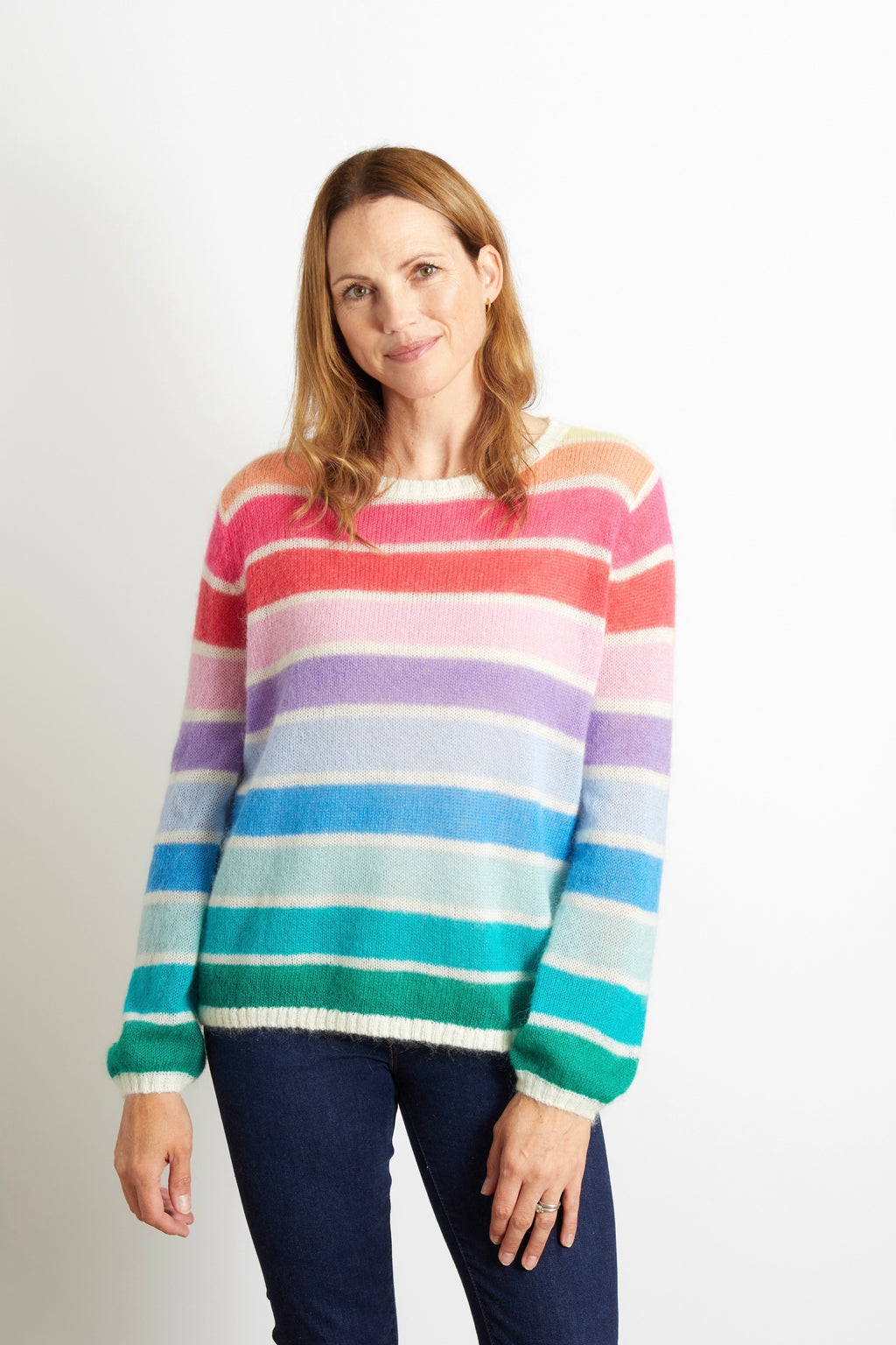 Emma Colourful Striped Jumper - Navy Blue with Orange Stripe