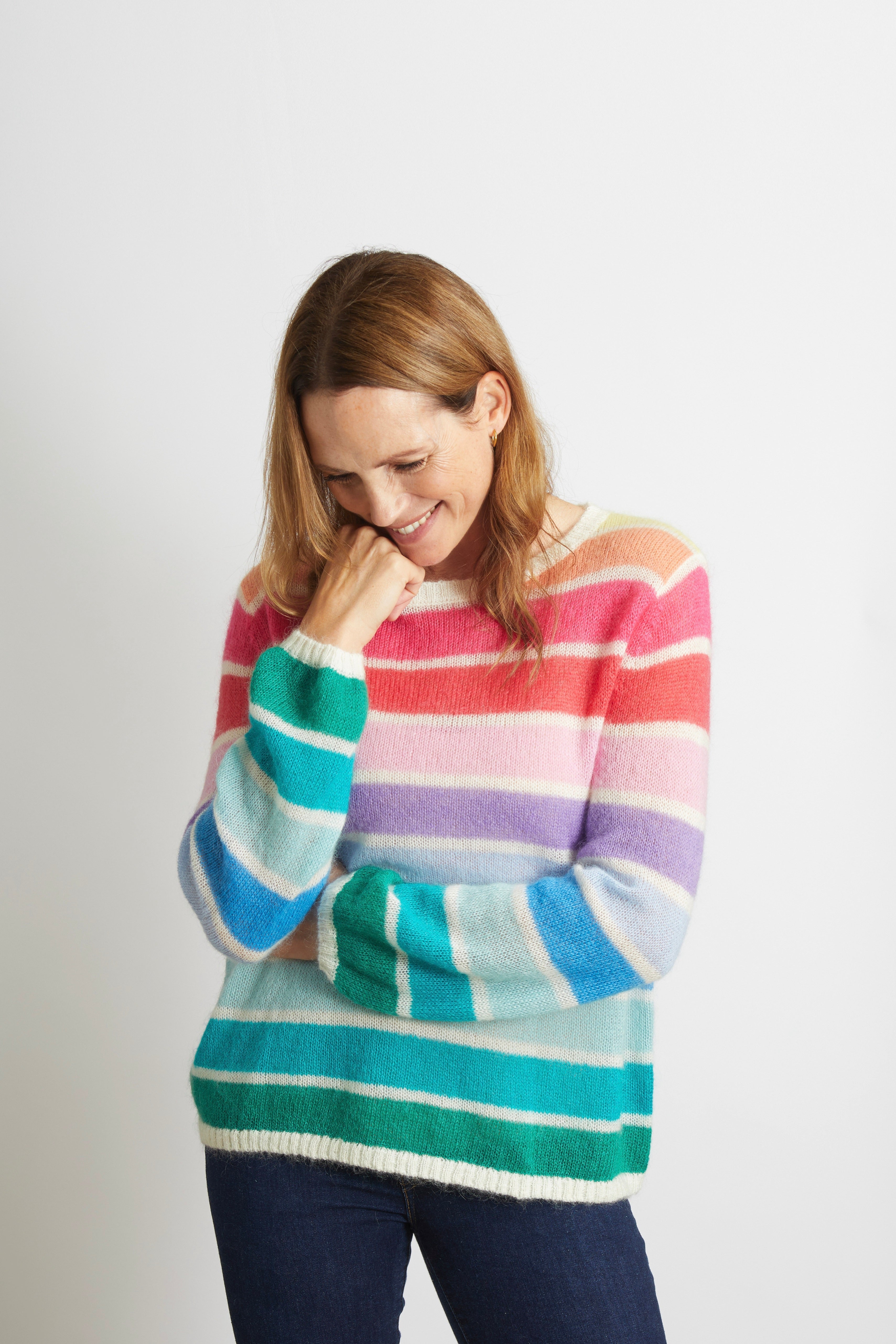 Emma Colourful Striped Jumper - Navy Blue with Orange Stripe