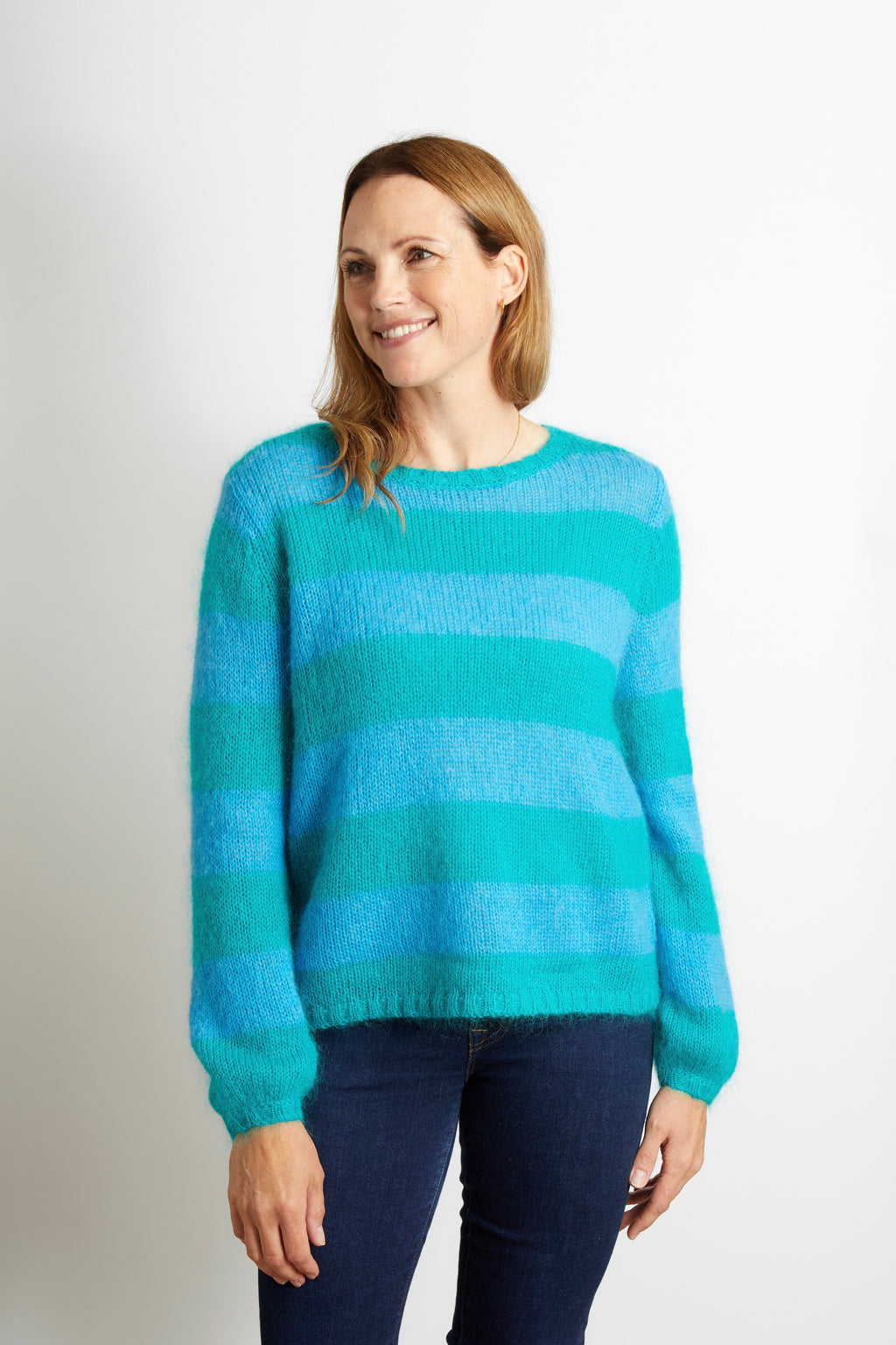 Sasha Chunky Knit Striped Jumper - Orange and Navy Blue