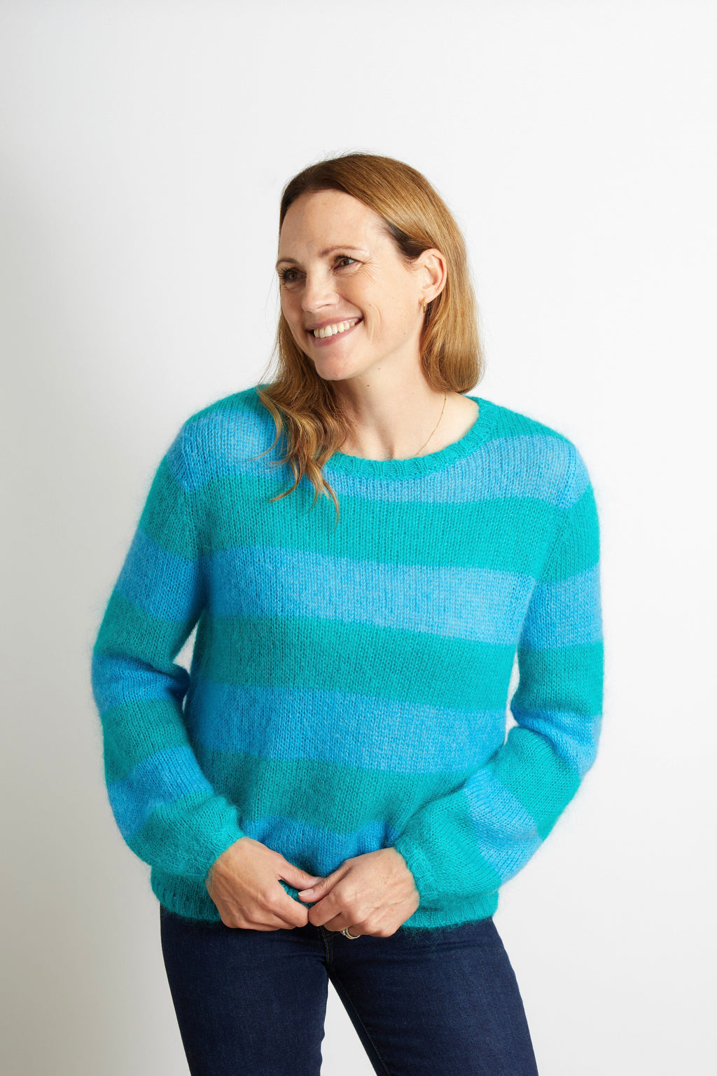 Sasha Chunky Knit Striped Jumper - Orange and Navy Blue