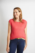 Rosie Knitted Tank Top with Gold Sparkle Lurex Trim - Cerise Pink