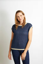 Rosie Knitted Tank Top with Gold Sparkle Lurex Trim - Cerise Pink